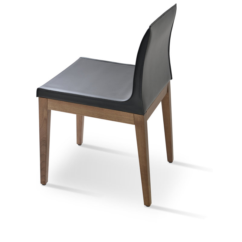 Chaise d'appoint en bois Polo, Noyer, Similicuir noir