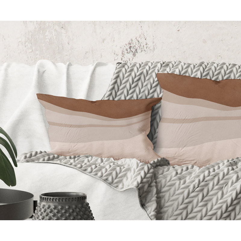Rectangle, terre cuite et formes ivoire avec effet usé - Coussin décoratif imprimé moderne