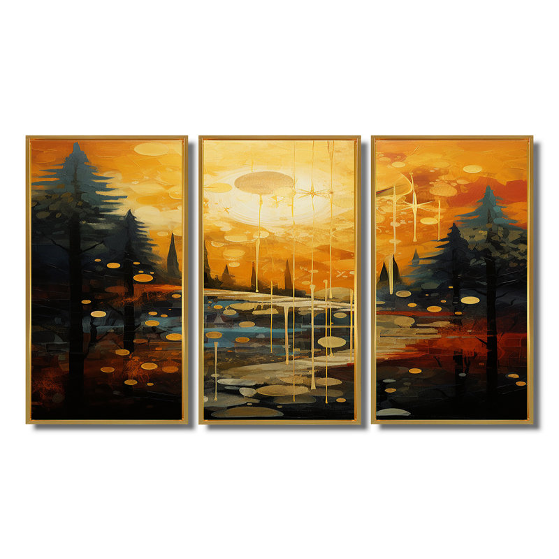 Mystery Country Road Vintage Collage - ensemble de décoration murale paysage abstrait, Cadre flottant doré