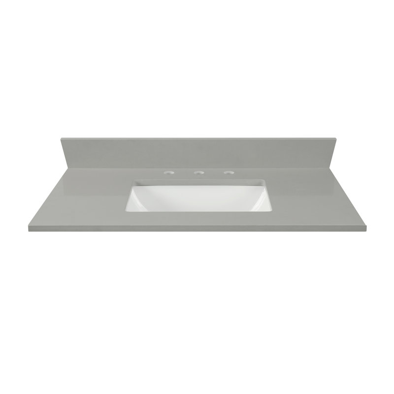 37" Earth Gray Quartz Vanity Top With White Single Sink And Backsplash