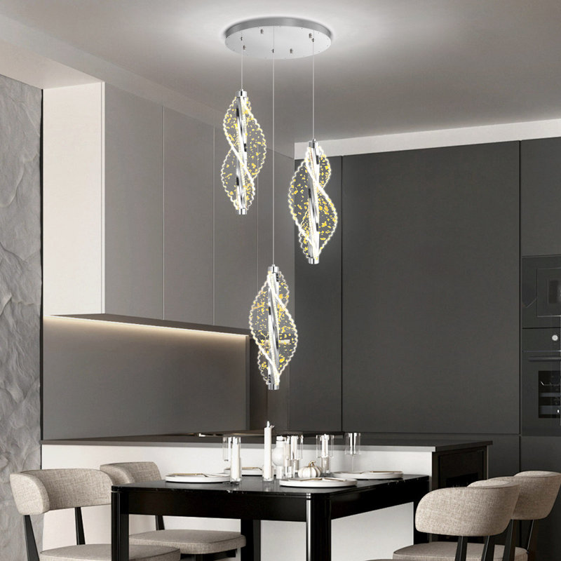 Lustre 3 lumières DEL moderne en acrylique argenté, 2160 Lumens, 59" H x 11.8" W x 11.8" D, Silver