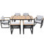 Ensemble de salle à manger d'extérieur gris - 7 pièces avec coussins amovibles, structure en bois et acier, résistant à l'eau, trou pour parasol. Parfait pour les réceptions sur la terrasse. Table et chaises détachables.