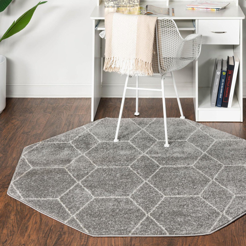 Tapis géométrique Debrodie, Octogone 7 pi 10 po x 7 pi 10 po, Gris clair