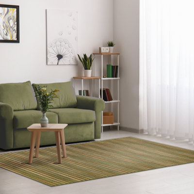 Tapis rayé vert / beige / jaune intérieur / extérieur Waldron