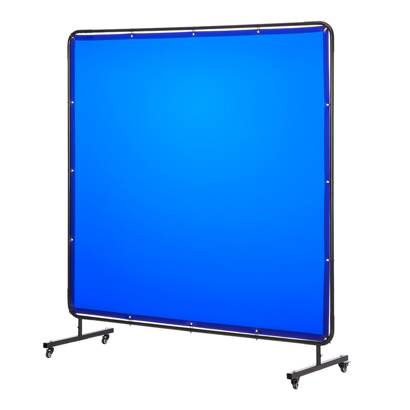 6 ft. x 6 ft. Welding Screen with Frame, Blue Flame-Resistant Vinyl Curtain on Lockable Swivel Wheels for Industrial Workshop Safety