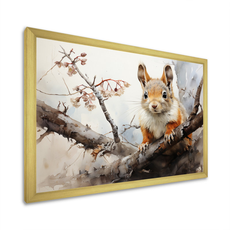 Brown Squirrel Curious Observer III - Animals Canvas Wall Art, H 24 po x l 32 po x P 1 po, Cadre doré à une seule photo