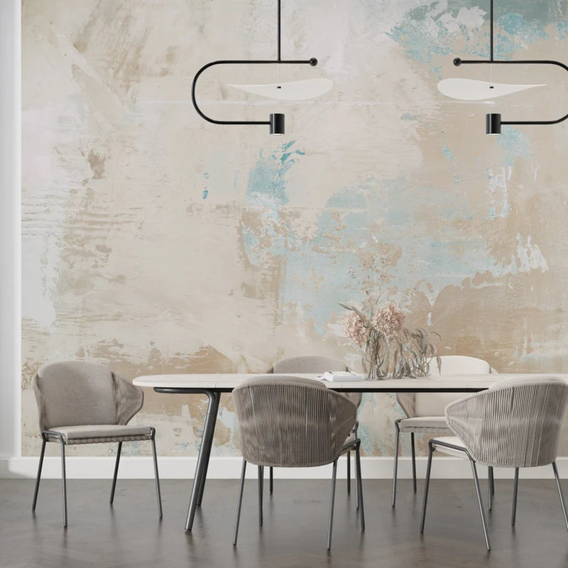 Murale abstraite en plâtre côtier beige, L 192 po x l 108 po