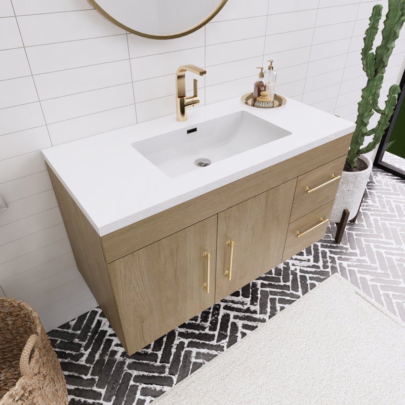 41.75'' Single Bathroom Vanity with Acrylic Top, White Oak