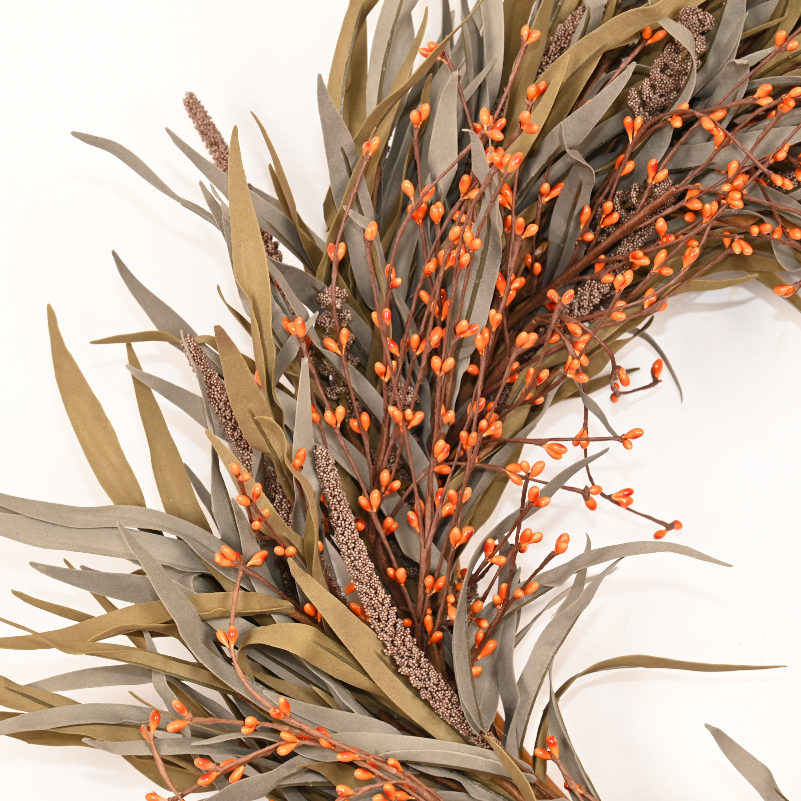 24" Grass, Berry Thanksgiving Wreath, Orange