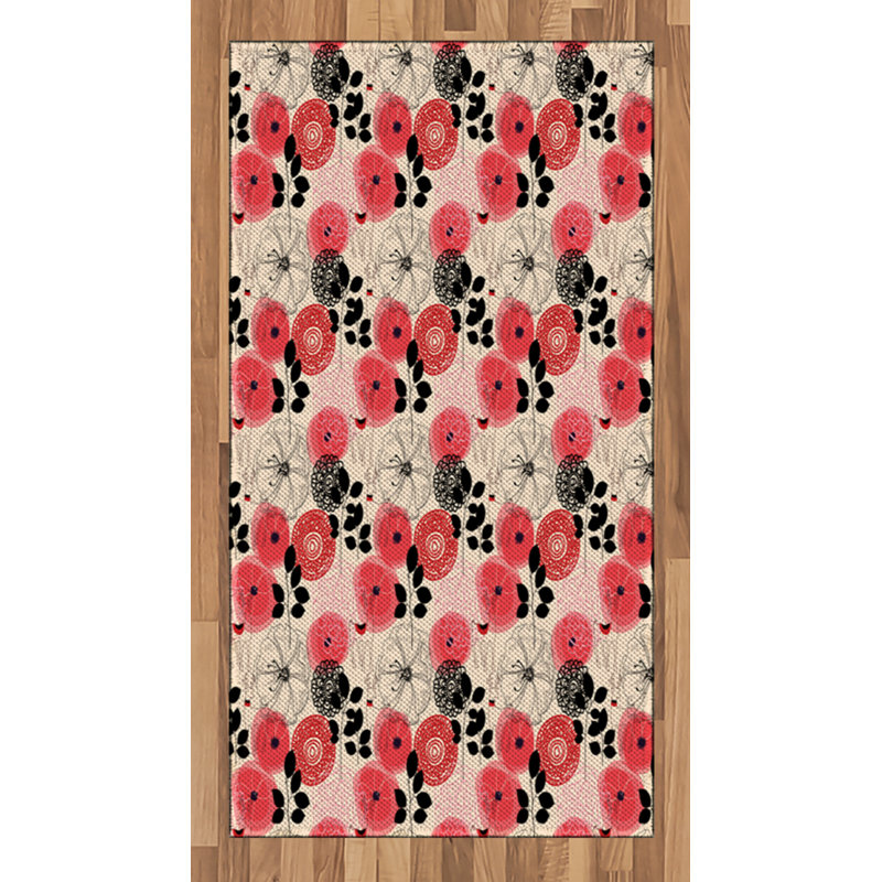 Floral High Density Long Fiber Poly Threads Decorative Area Rug Carpet, Rectangle 2'7" x 5'