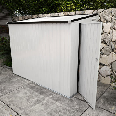 Metal Outdoor Storage Shed 4' X 7.7' - Lockable, Ventilated. Accommodates Lawn Mower, Bikes. Galvanized Steel, White, Ideal For Backyard & 2 Air Vents. Stores Garden Tools, Ladders. Space Saving,