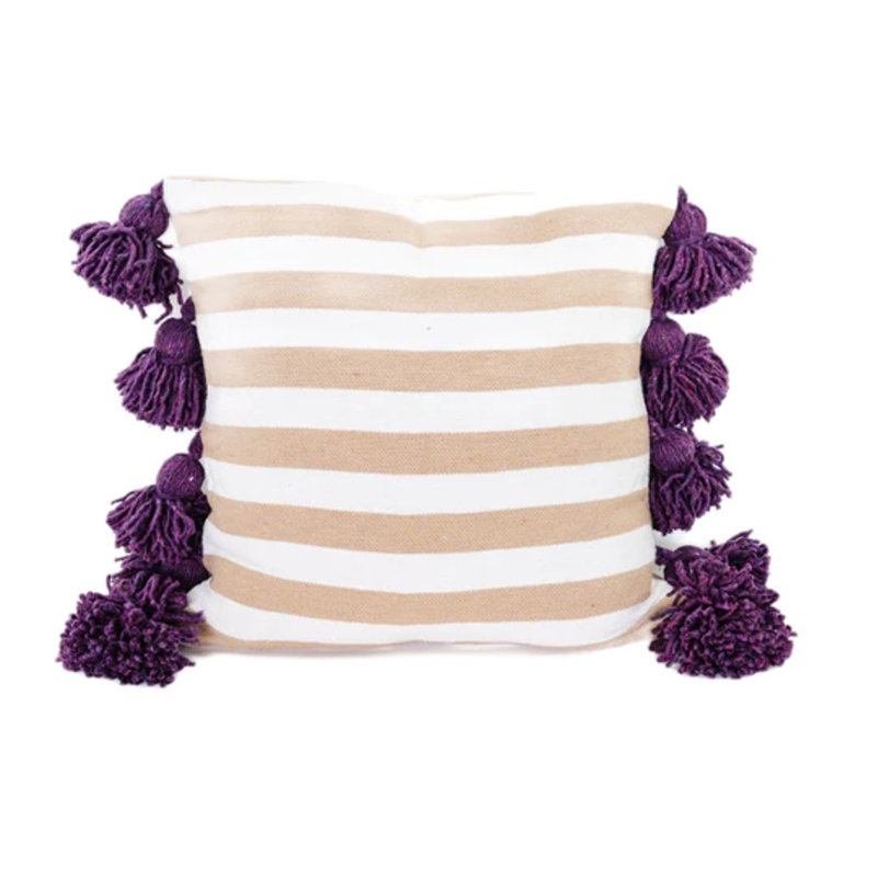 Housse de coussin Lina, Beige / blanc / aubergine