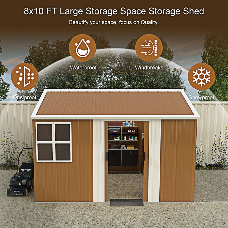 Remise de rangement extérieure avec fenêtres, porte verrouillable et ventilation, 76.38" H x 118.12" W x 94.5" D