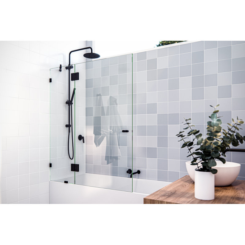 Halo 51 in. x 58 in. Fully Frameless Glass Hinge Bathtub Door, Black