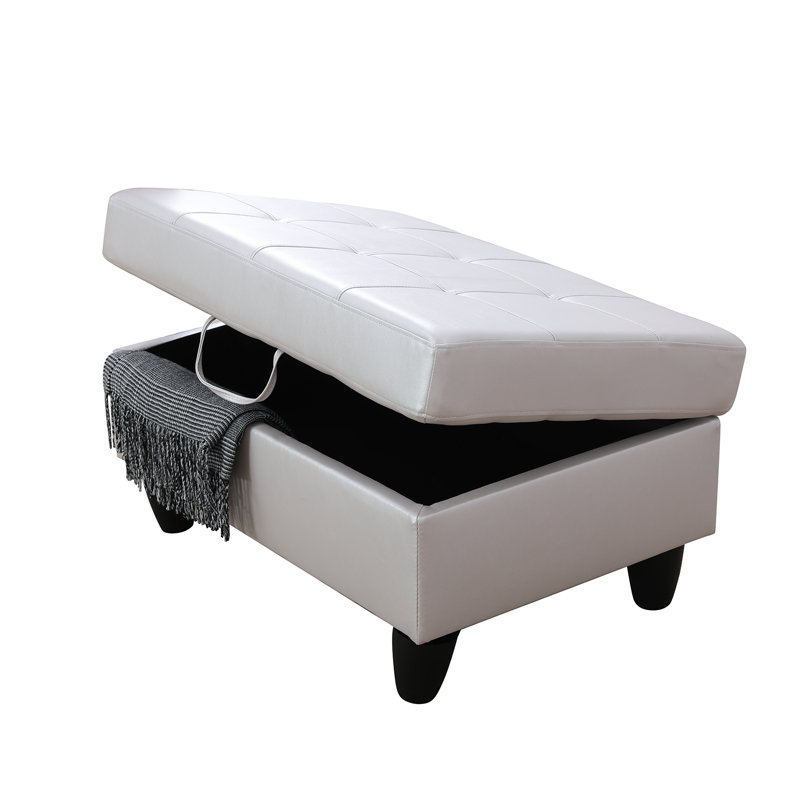 Semi PU Synthetic Leather Storage Ottoman, Silver/White