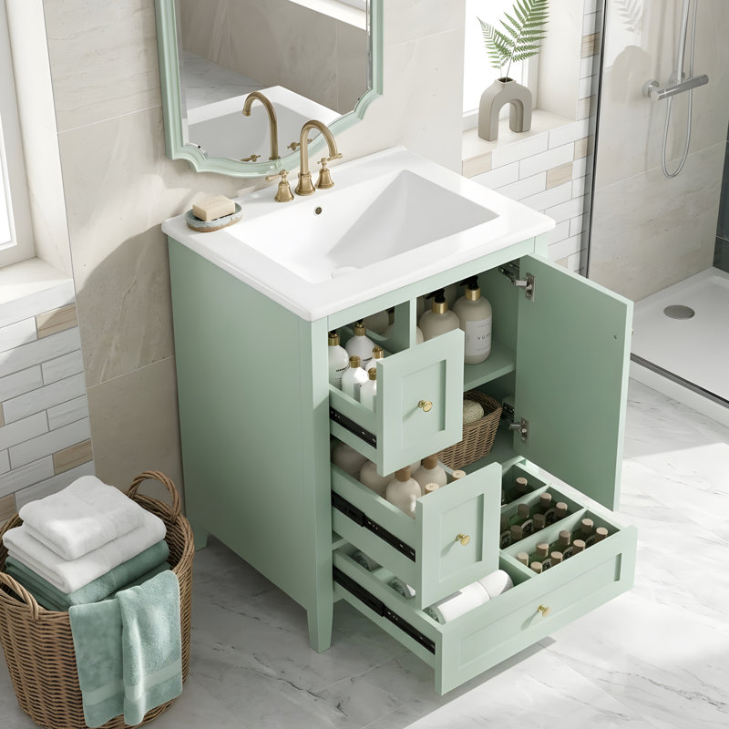 Meuble-lavabo 24 po avec lavabo et rangement polyvalent, Vert
