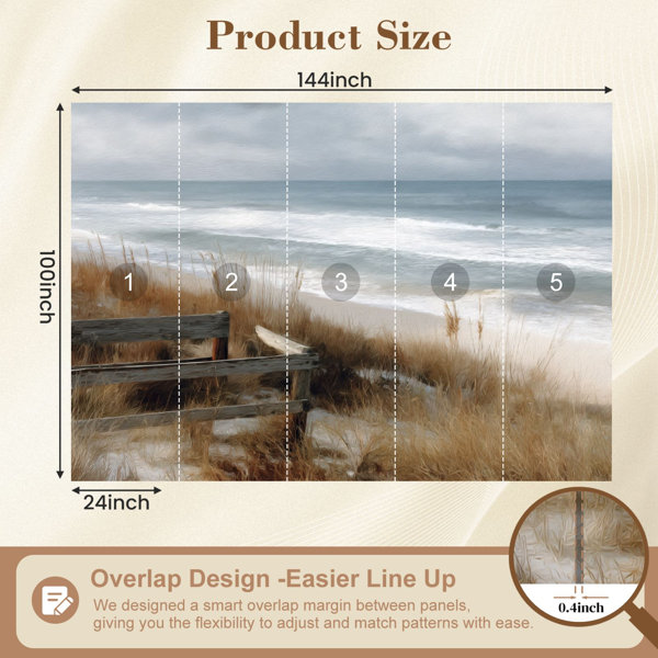 Red Barrel Studio Peel and Stick Wallpaper Ocean Grey Gold Modern ...