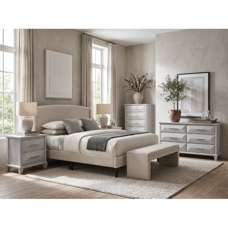 Jolande Contemporary 5 Pieces Bedroom Set, 5 Pcs: Bed, 2 Dressers, 2 Nightstands, King