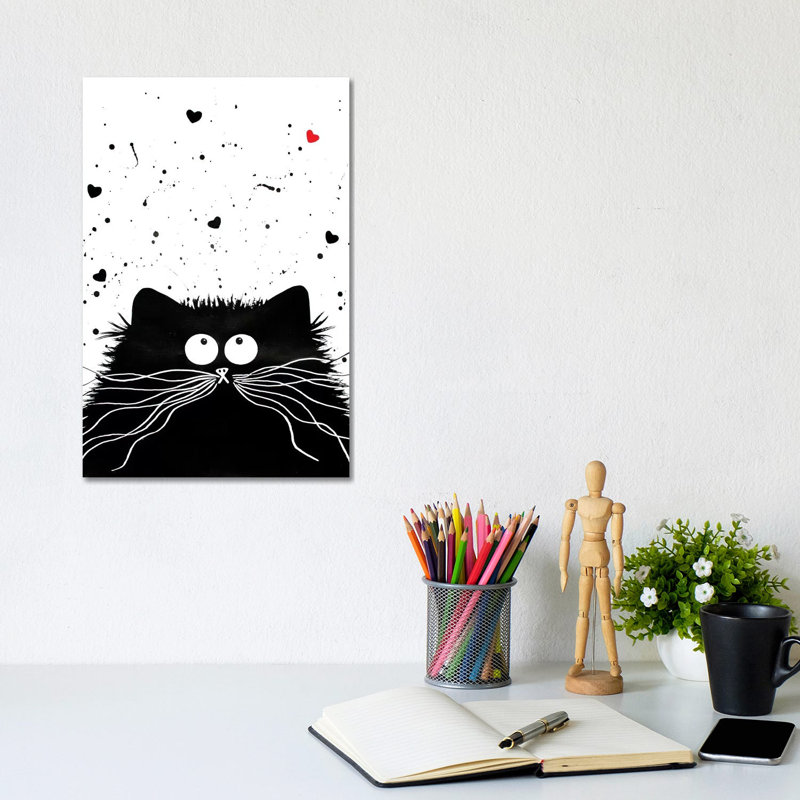 Félin affectueux par Kim Haskins-impression d’art graphique, Pas de tapis, Toile tendue, H 12 po x l 8 po x P 0,75 po