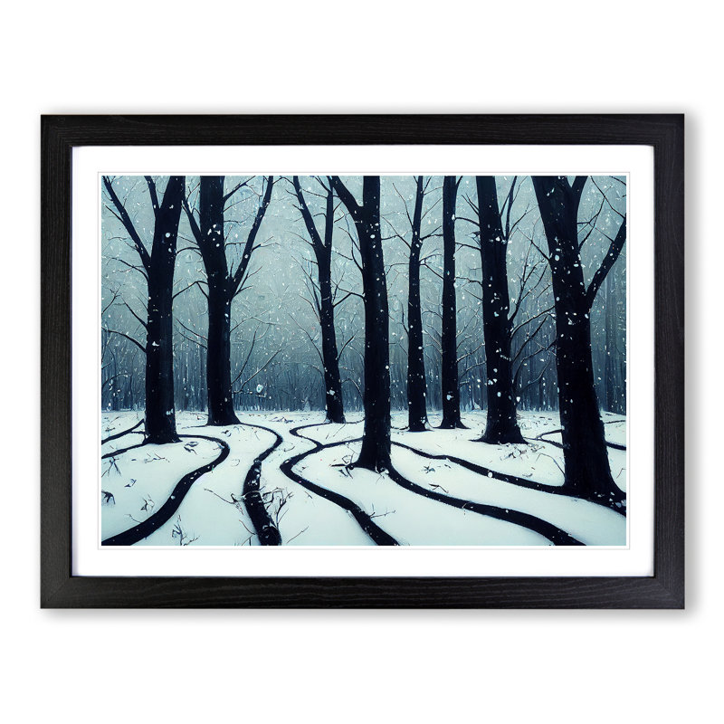 XH1022-10202X Winter Forest Paint Splat - Single Picture Frame Print, Black, 46cm H x 64cm W x 2cm D