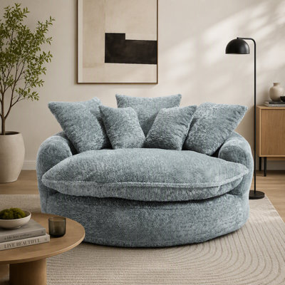 Fauteuil rond moderne surdimensionné de 55 pouces en mousse de polyester moelleuse avec coussins pour espace de vie (sans repose-pieds)