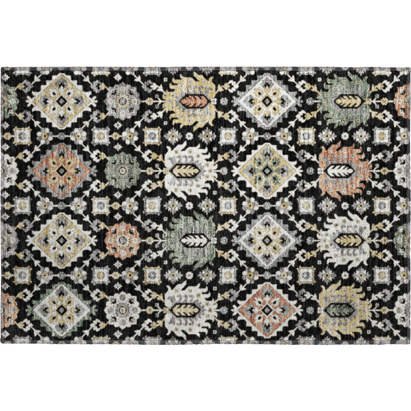 Premium Machine Washable Mayfield AMF2200 bohemian Rug, 1'8" x 2'6", Black