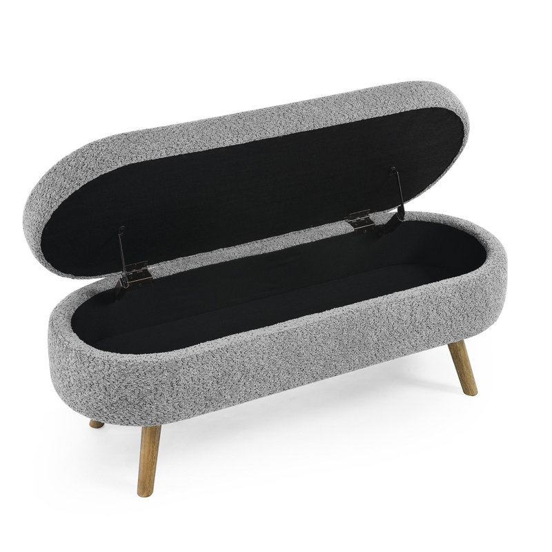 Banc de rangement repose-pieds ovale, pieds en bois d'hévéa, gris (43,5 po x 16 po x 16 po)