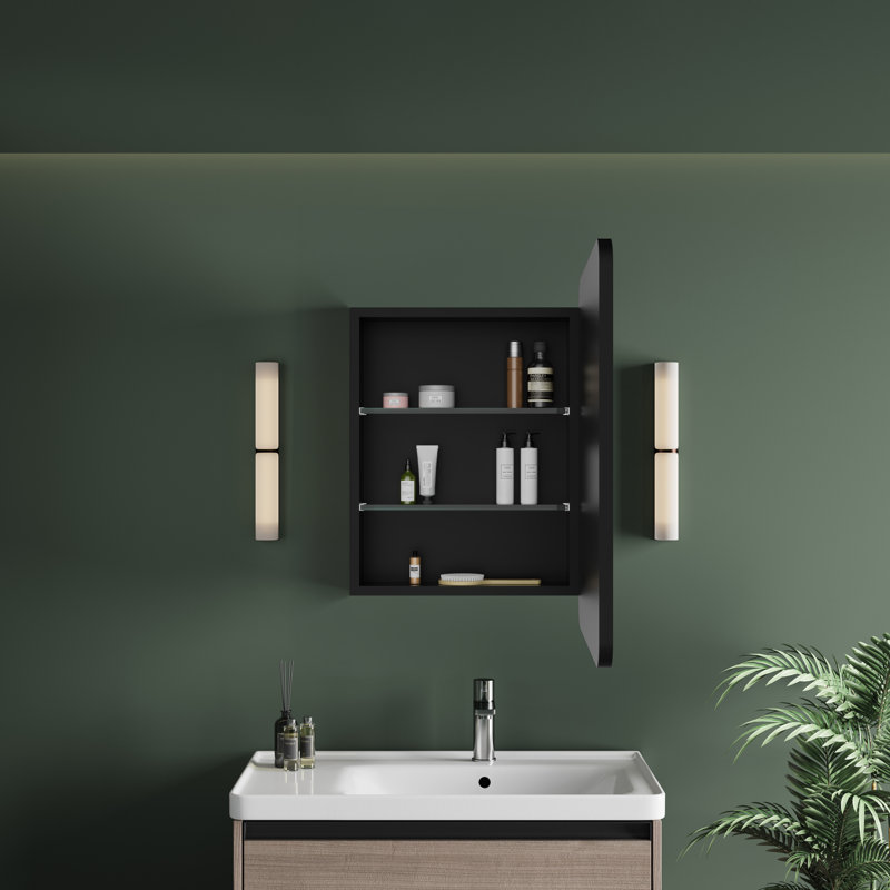 Gernold 20'' W x 28'' H LED Medicine Cabinet with Mirror, Dimmable Light, Anti-Fog, Memory Function, Extra-Large Storage Space,  Adjustable Glass Shelves, ETL Listed, Right Hinge, Black