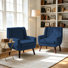 Fauteuil rembourré en velours bleu royal avec dossier en bois massif Davey