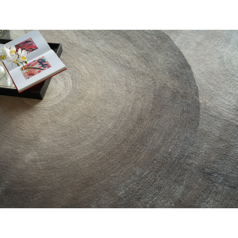 Mitomo Handmade Wool/Bamboo Silk Area Rug, Rectangle 8' x 10', Charcoal/Ivory