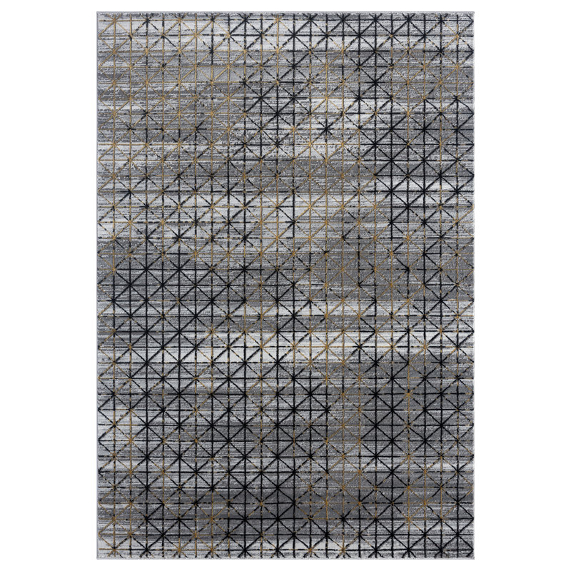 Tapis géométrique doré / gris, Rectangle 7 pi 10 po x 10 pi