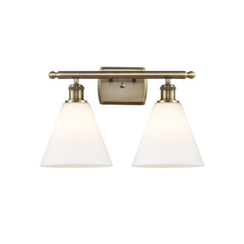 Éclairage pour meuble-lavabo en laiton antique à 2 lumières Andresky, Incandescente, Blanc mat, Laiton antique