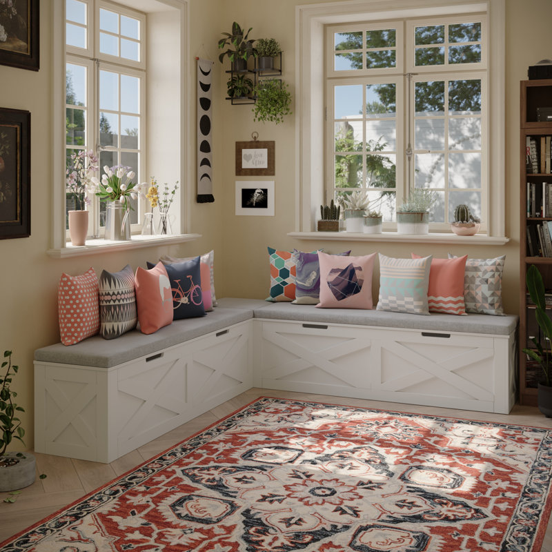 L-shape Storage Bench With Cushion