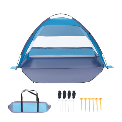 Beach Tent Sun Shelter for 4 Person, UPF 50+ Protection, Portable Sun Shade Canopy with Carrying Bag & Sand Pockets, Lightweight and Easy Setup Beach Umbrella for Camping Fishing Outdoor Picnic
