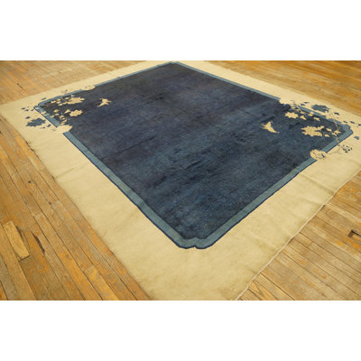 Calming Open Blue Color Field Antique Room Size Chinese Peking Wool Rug