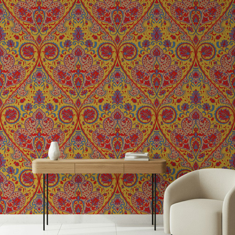 Papier peint floral, motif décoratif bohémien à motif cachemire