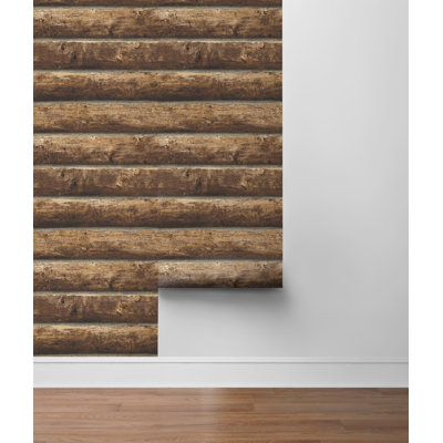 Rouleau de papier peint autocollant 9' x 20,5" log cabin Paz