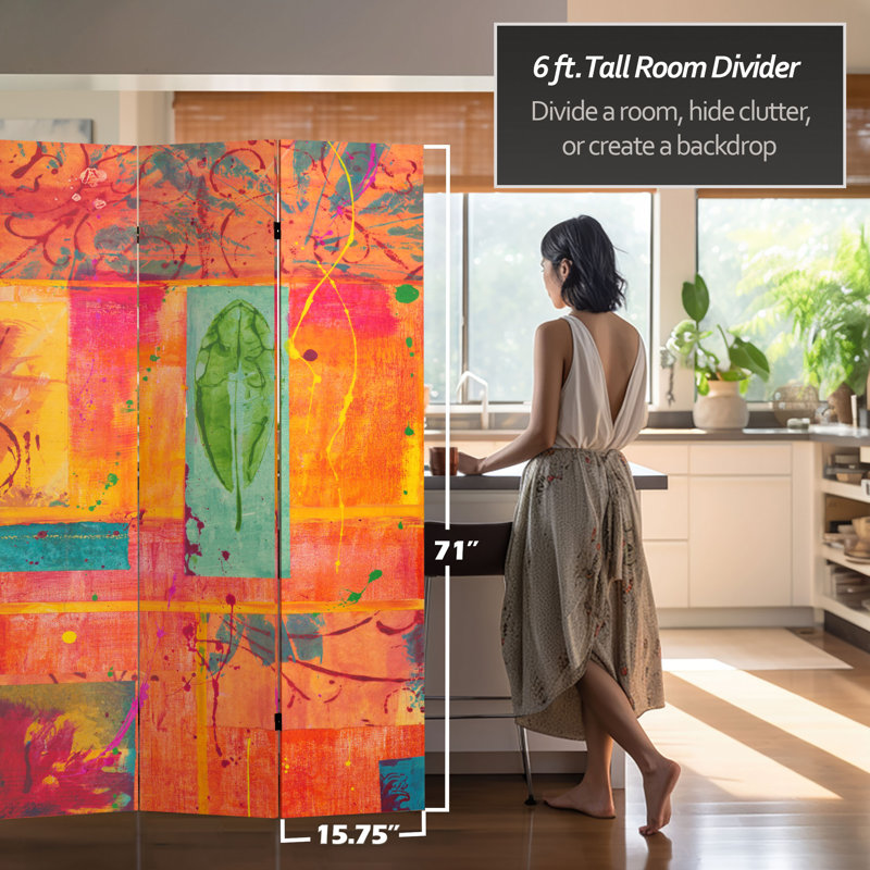 Undersea 3 Panel Room Divider, Brown/Pink