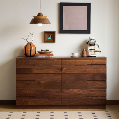 Retro Style Black Walnut Entrance Cabinet Solid Wood 55.1'' W 6 - Drawer Dresser