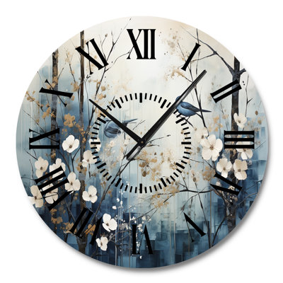 Horloge murale bleue et blanche Winter Harmony I - Forest
