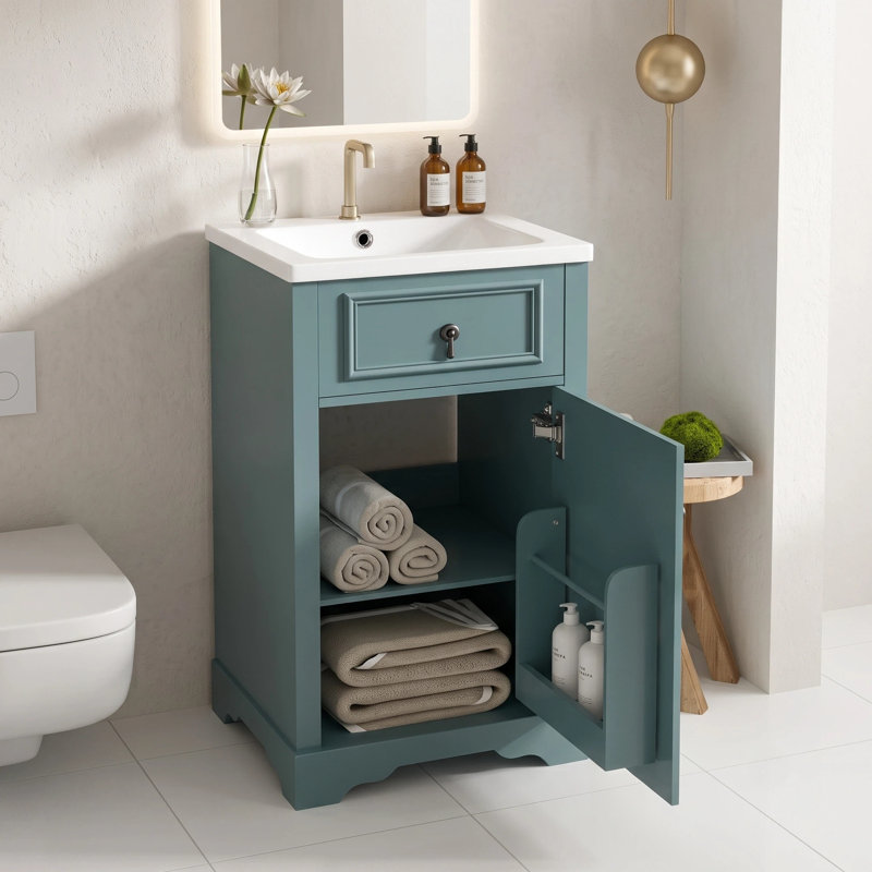 Ensemble de meuble-lavabo compact autoportant compact, Vert