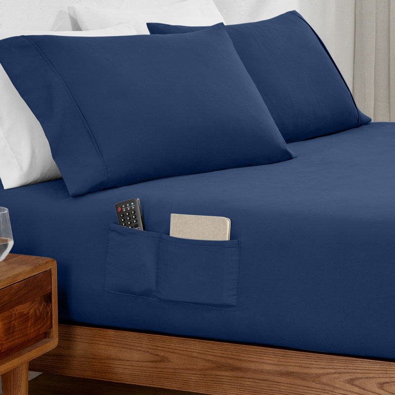 Drap-housse à double poche, Bleu, Drap-housse grand