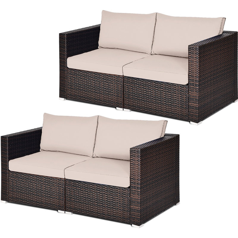 Millee 59'' Wide Wicker Loveseat with Cushions, Beige