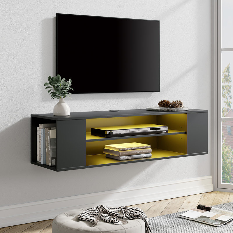 Meuble télé flottant pour téléviseur de 43 po ou moins Marcie, Noir/jaune