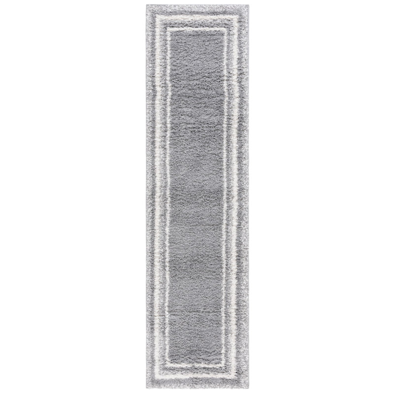 Tapis rayé à poils longs Omveer, Tapis de couloir 2 pi 2 po x 8 pi