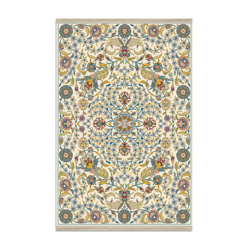 Tapis à motif rétro tissé beige, Rectangle 3 pi 11 po x 5 pi 10 po