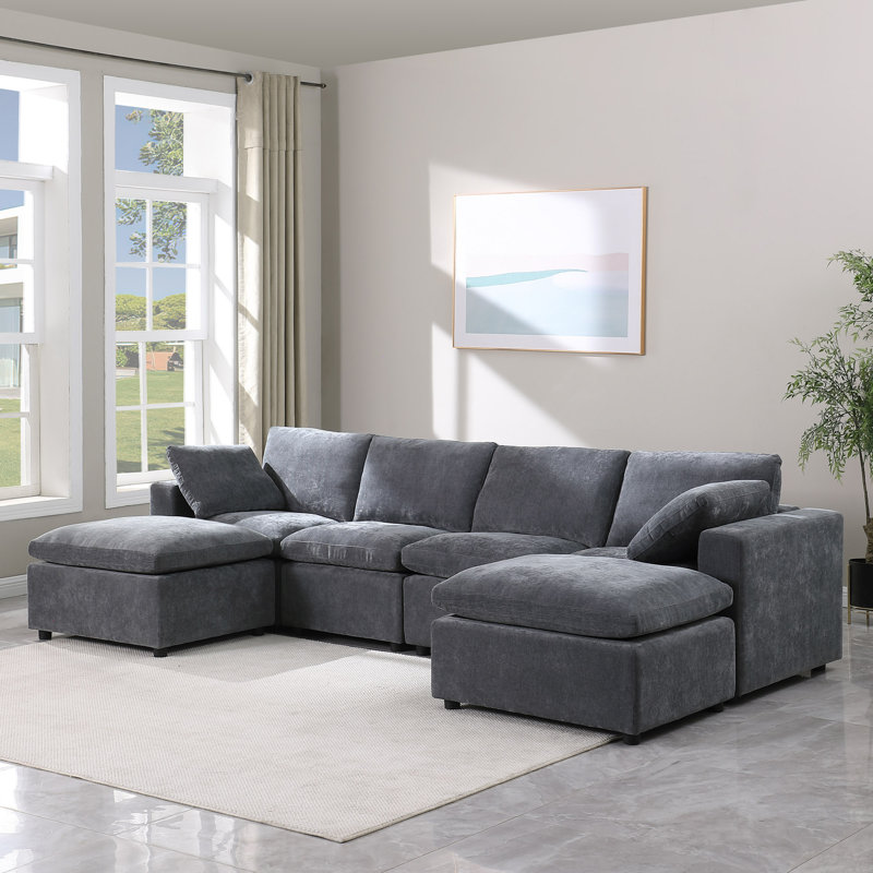 Canapé modulaire 123,6 "avec repose-pieds pour salon, Tissu gris
