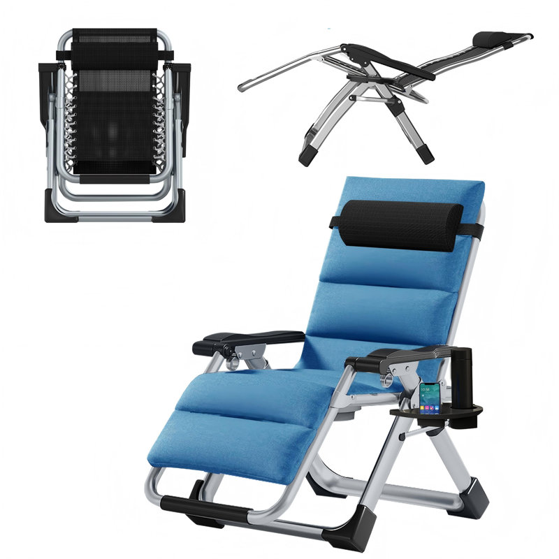 Halback Zero Gravity Chair, Folding Reclining Lounge Chair with Cushion, Headrest Support 400lbs, Silver/Blue