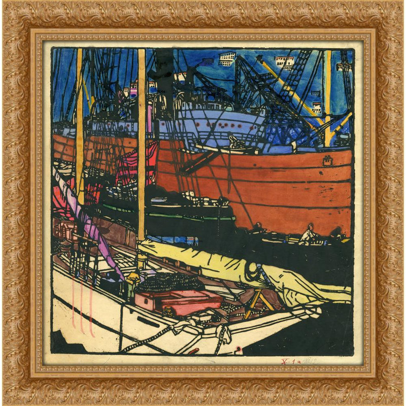 Farbholzschnitt Hafen Von Triest (1907), H 20 po x l 20 po