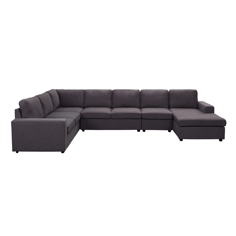 Chaise modulaire réversible en lin gris foncé de 146,5 po, option modulaire pour poids de 283 lb, hauteur des pieds 1,5 po, revêtement